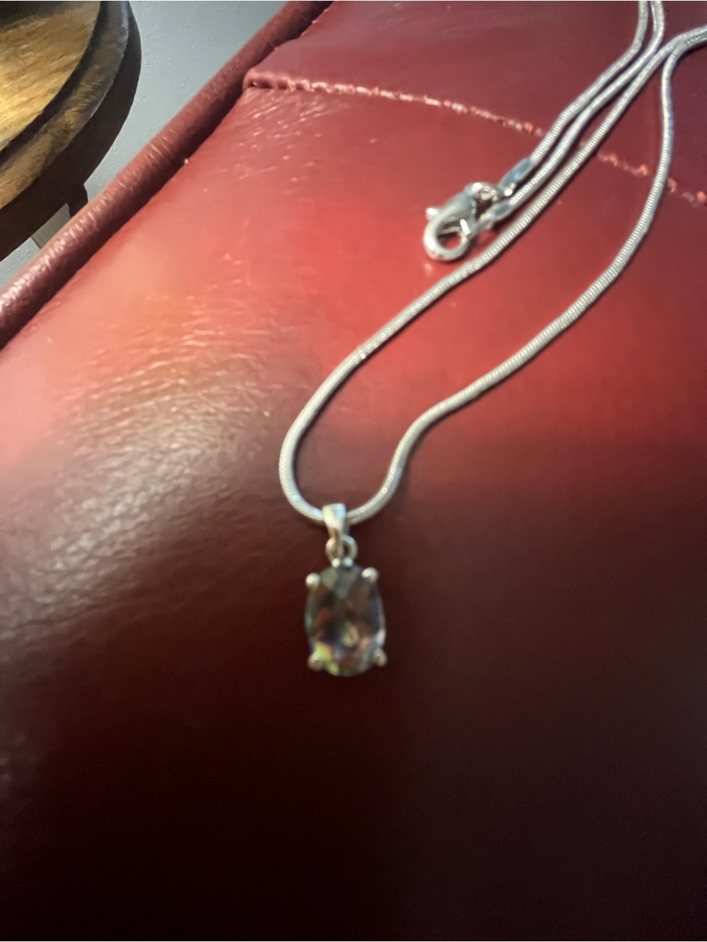 Silver Necklace with Oval Mystic Topez Pendant -